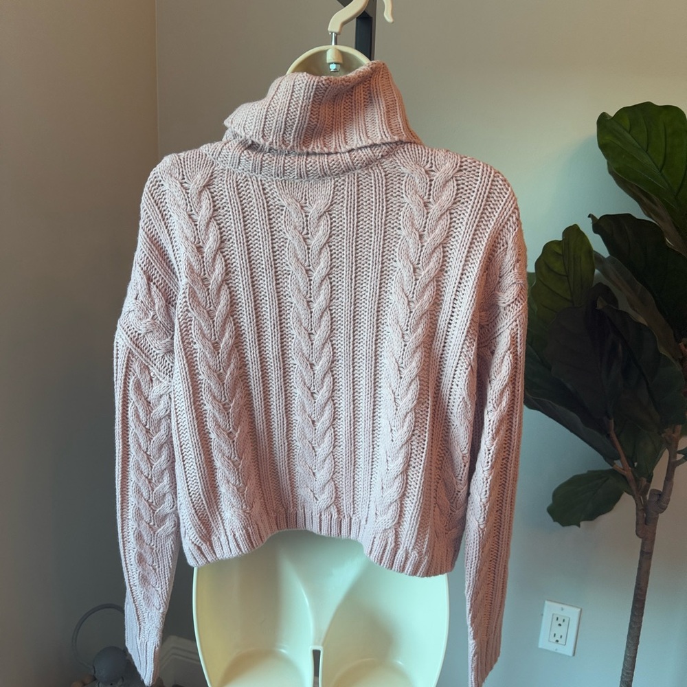 Olive & Oak Soft Pink Cable Knit Turtleneck Sweater